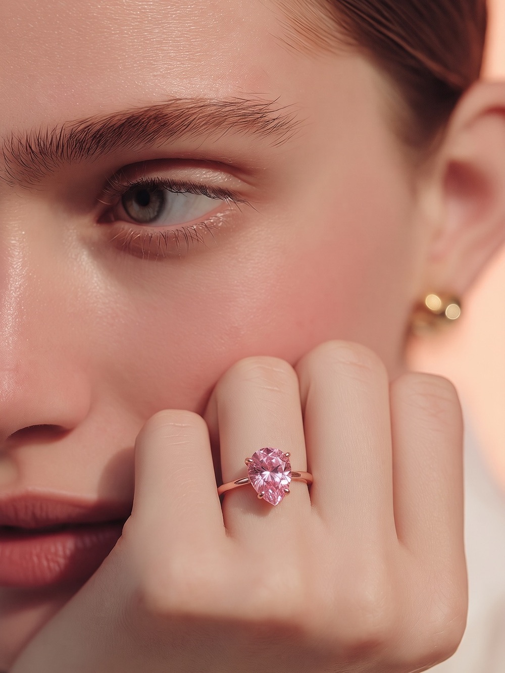 🌸NEW PINK SAPPHIRE 🌸RING PEARL CUT SAPPHIRE 14K  ROSE GOLD PLATED RING